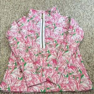 Lilly Pulitzer Pink and Green Flamingo Print Pullover